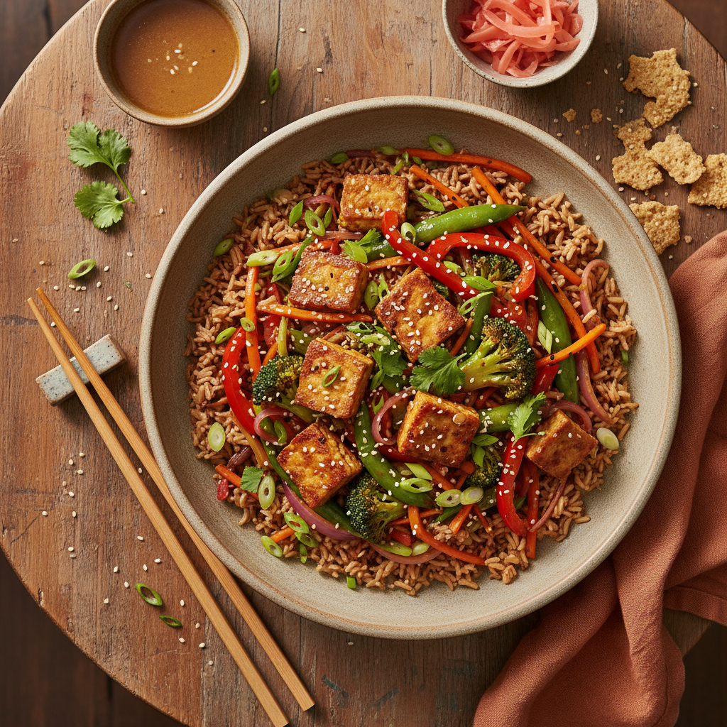 Snabb japansk tempeh- och grönsakswok