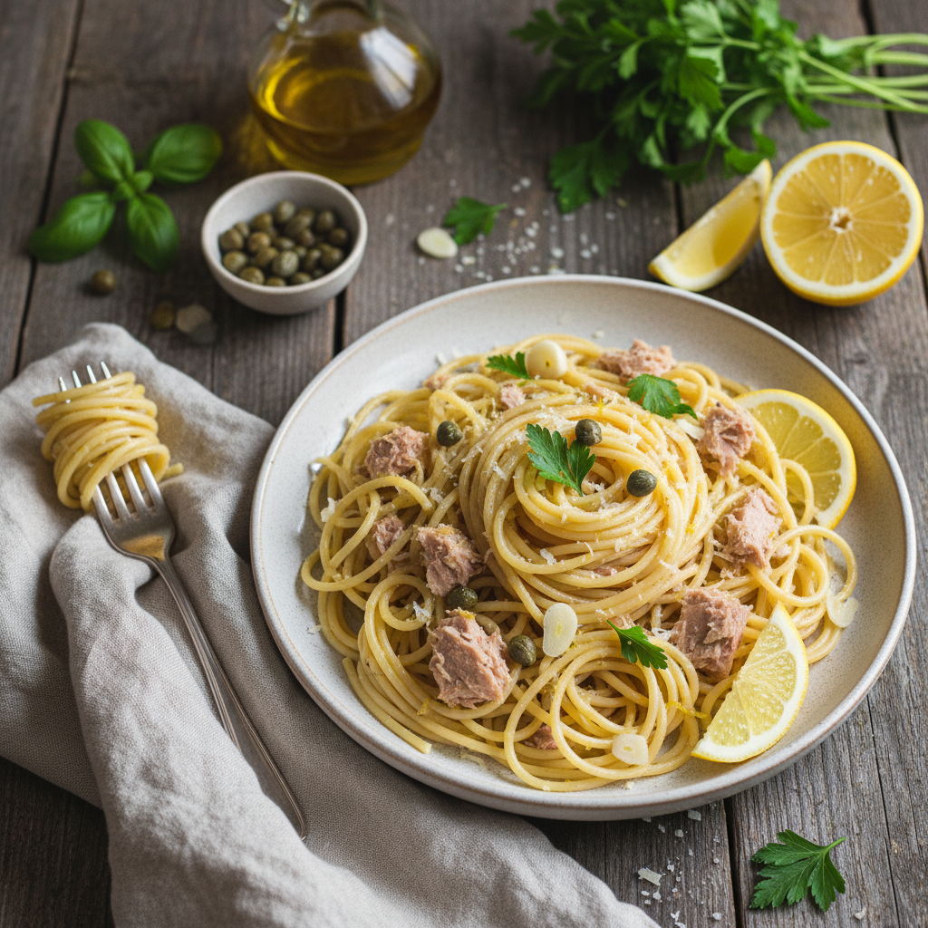 Pasta med Tonfisk, Kapris och Citron