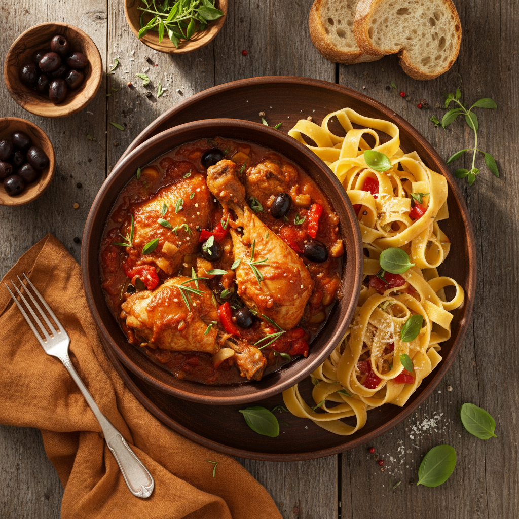 Pollo alla Cacciatora med Pasta