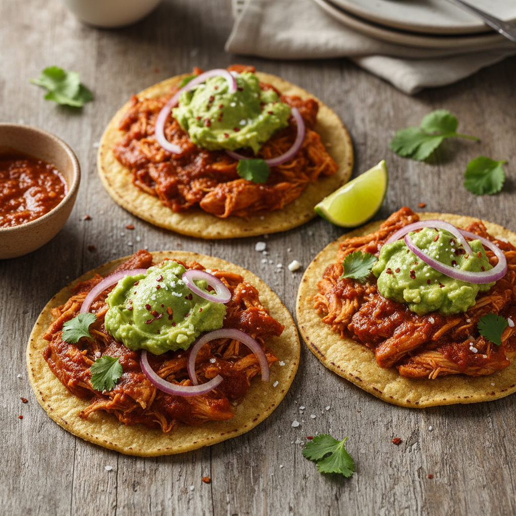 Kyckling Tinga Tostadas med Avokado