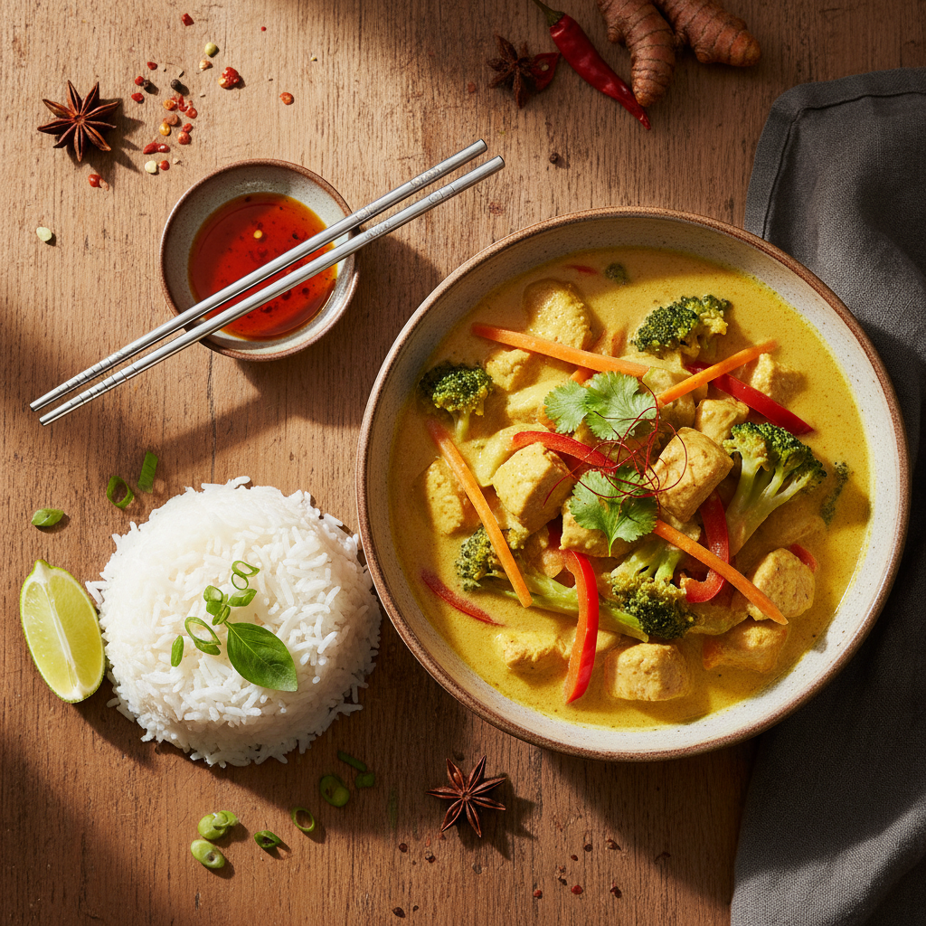 Thailändsk Gul Curry med Kyckling och Jasminris