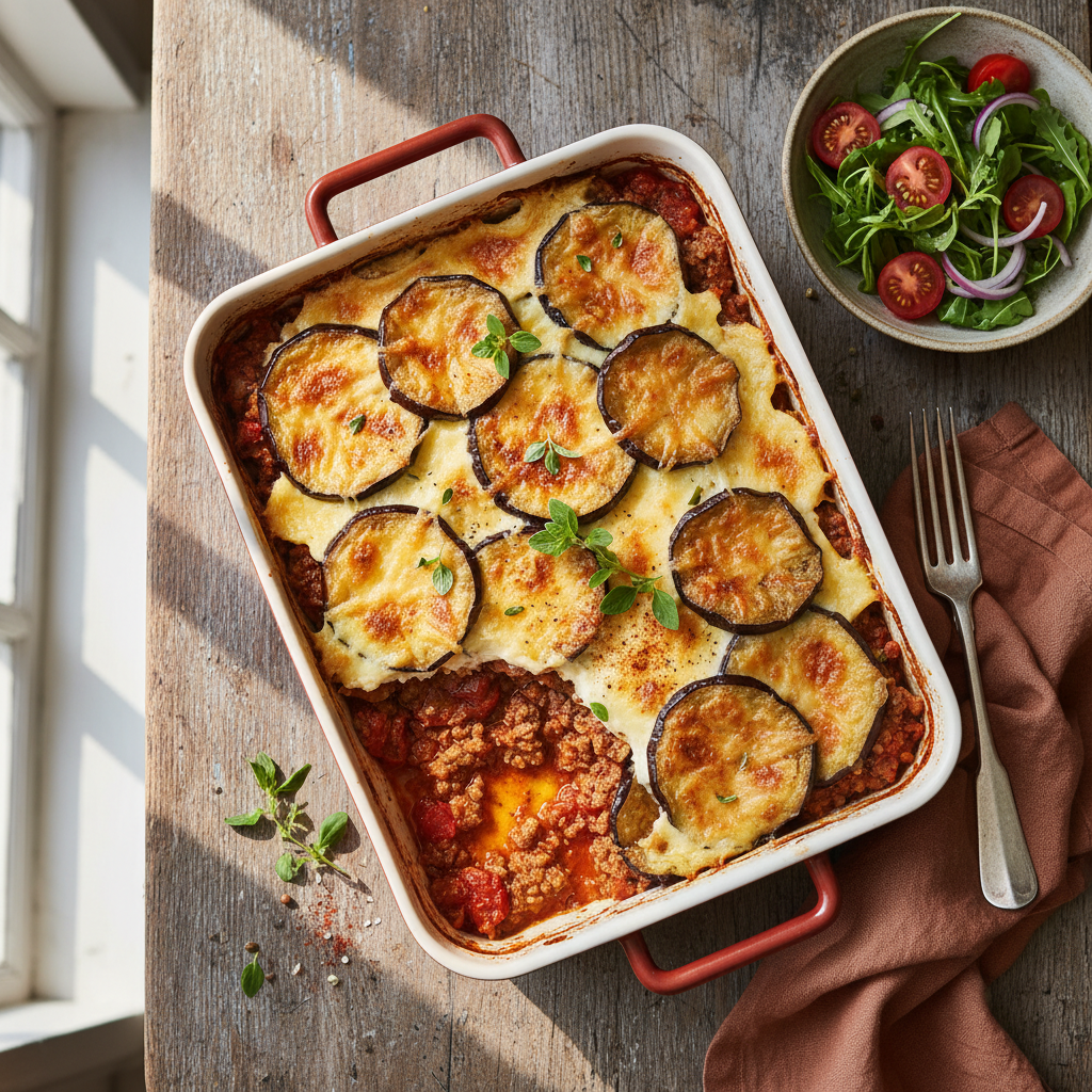 Moussaka med Lammfärs och Krämig Béchamelsås