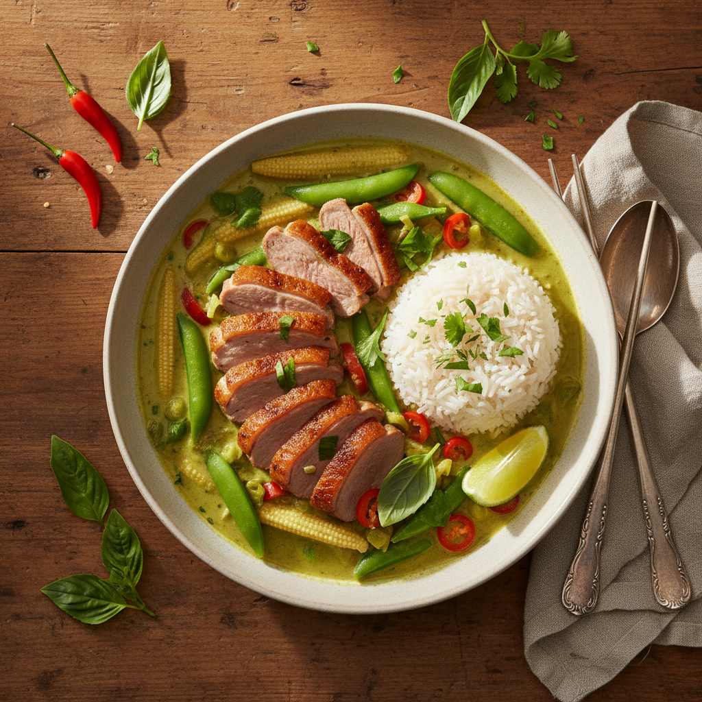 Thailändsk Grön Curry med Ankbröst och Jasminris