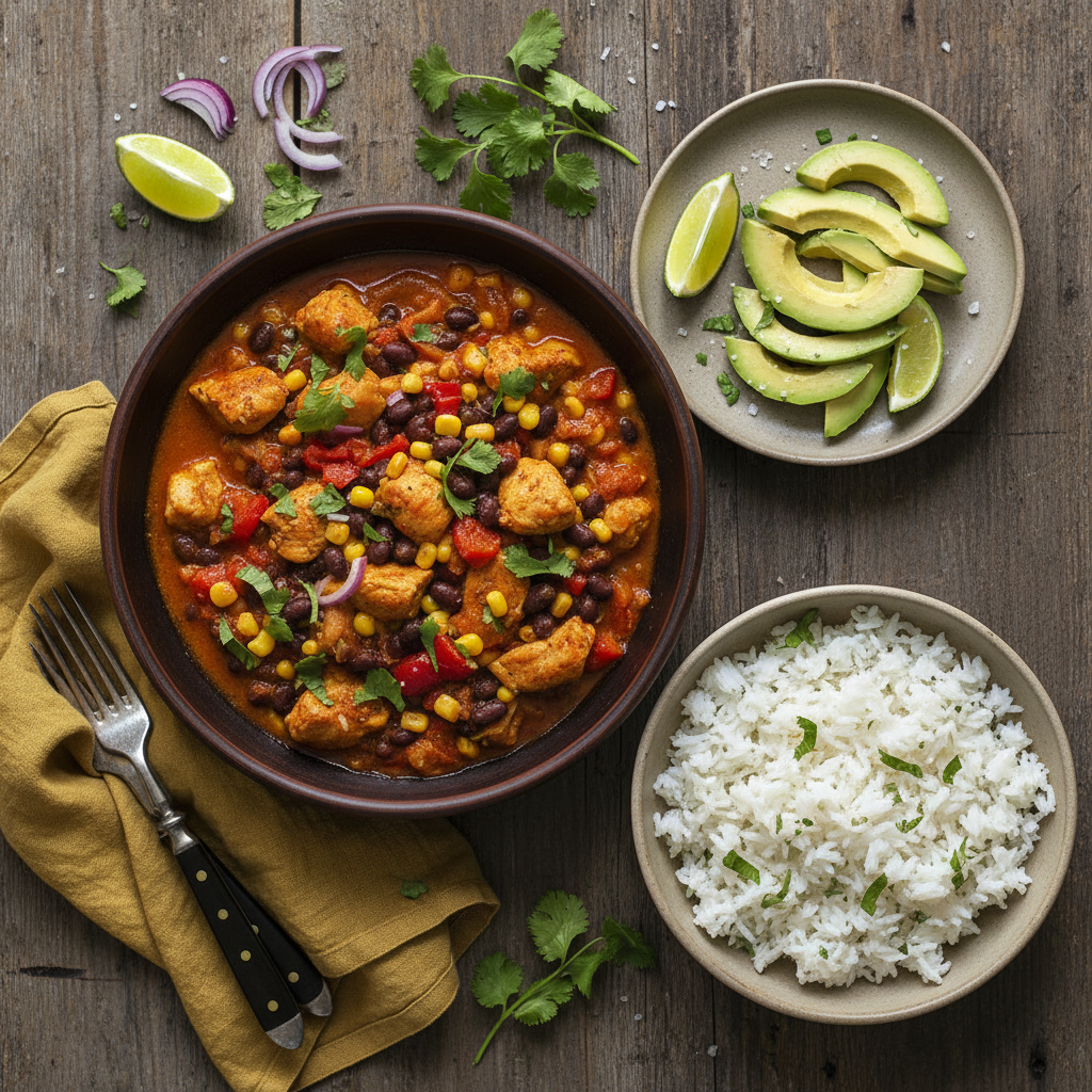 Mexikansk Kycklinggryta med Ris och Avokado